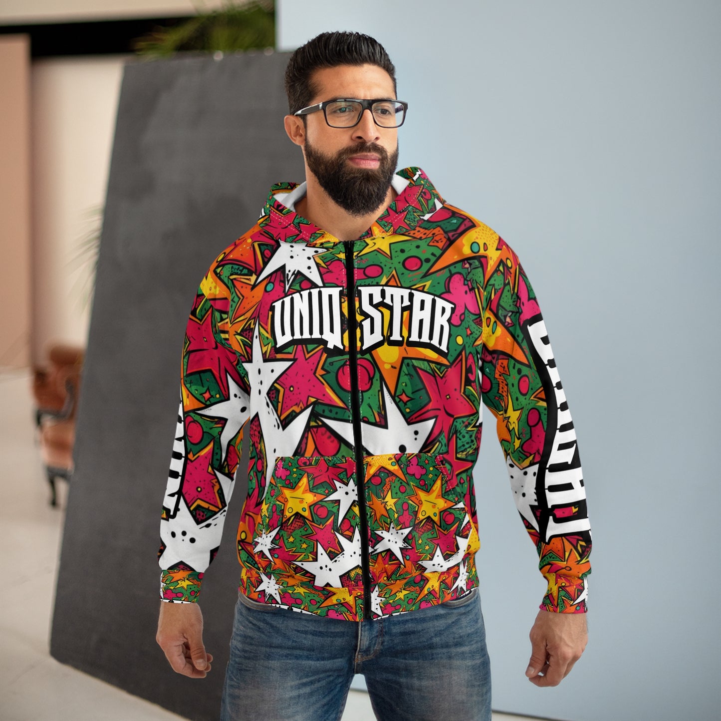 Colorful Unisex Zip Hoodie with Star Design | Trendy Streetwear, Gift for Teens, Festival Fashion, Layering Essential, Vibrant Hooded [...]